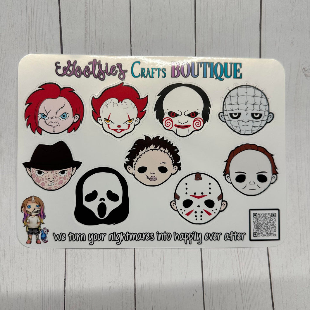 Classic Horror Heads XL sticker sheet