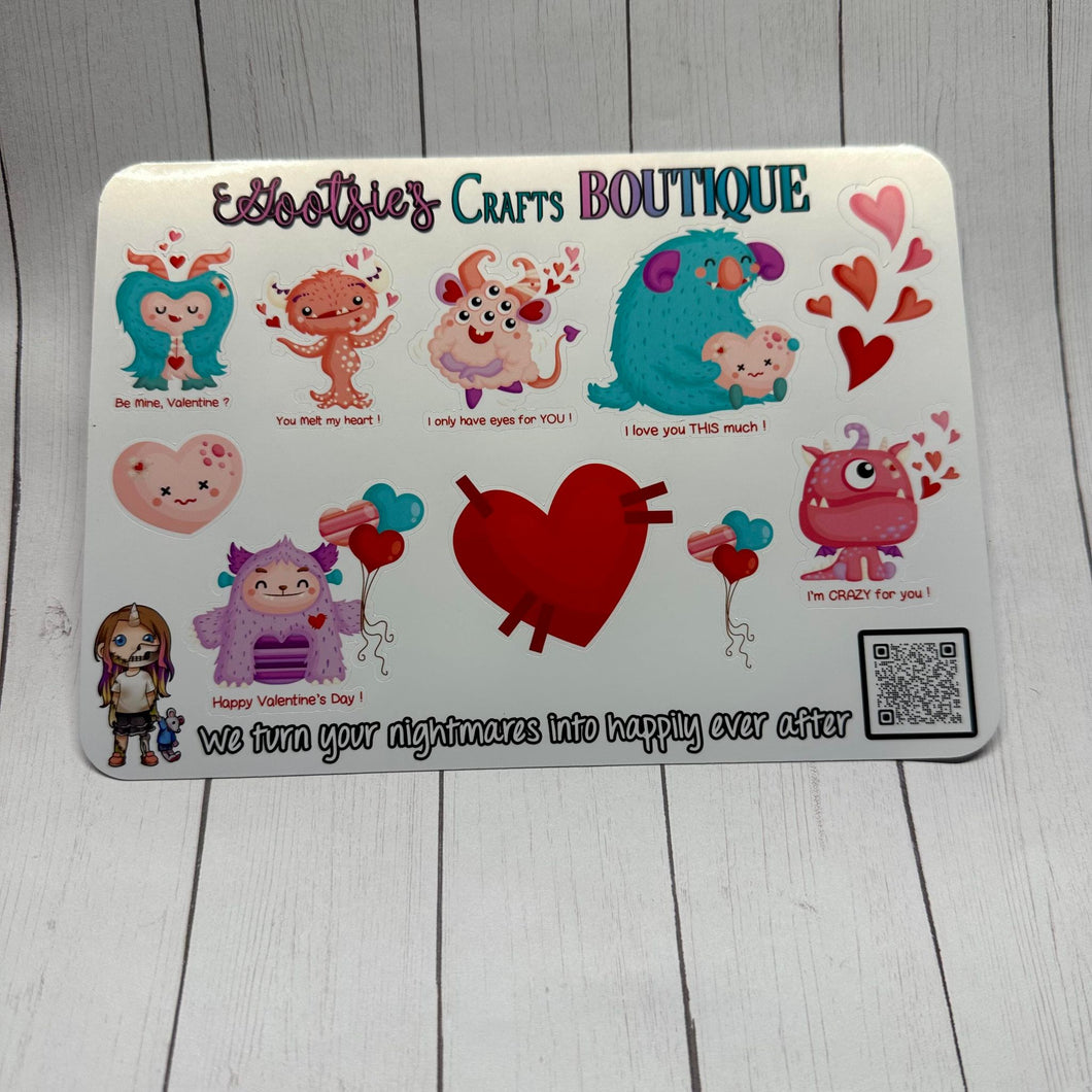 Monster Valentine XL sticker sheet