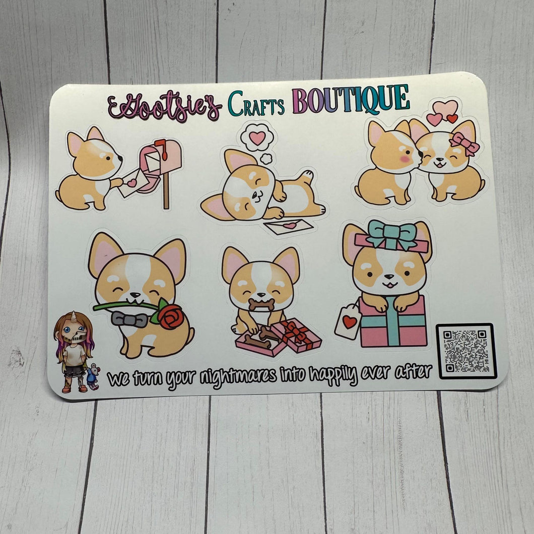 Corgi Valentine XL sticker sheet