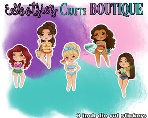 Summer princess die cut holographic sticker set 2