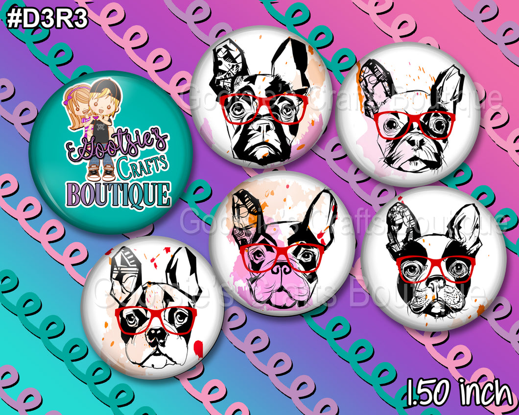 #D3R3 1.50 inch flatback buttons Frenchie Dogs