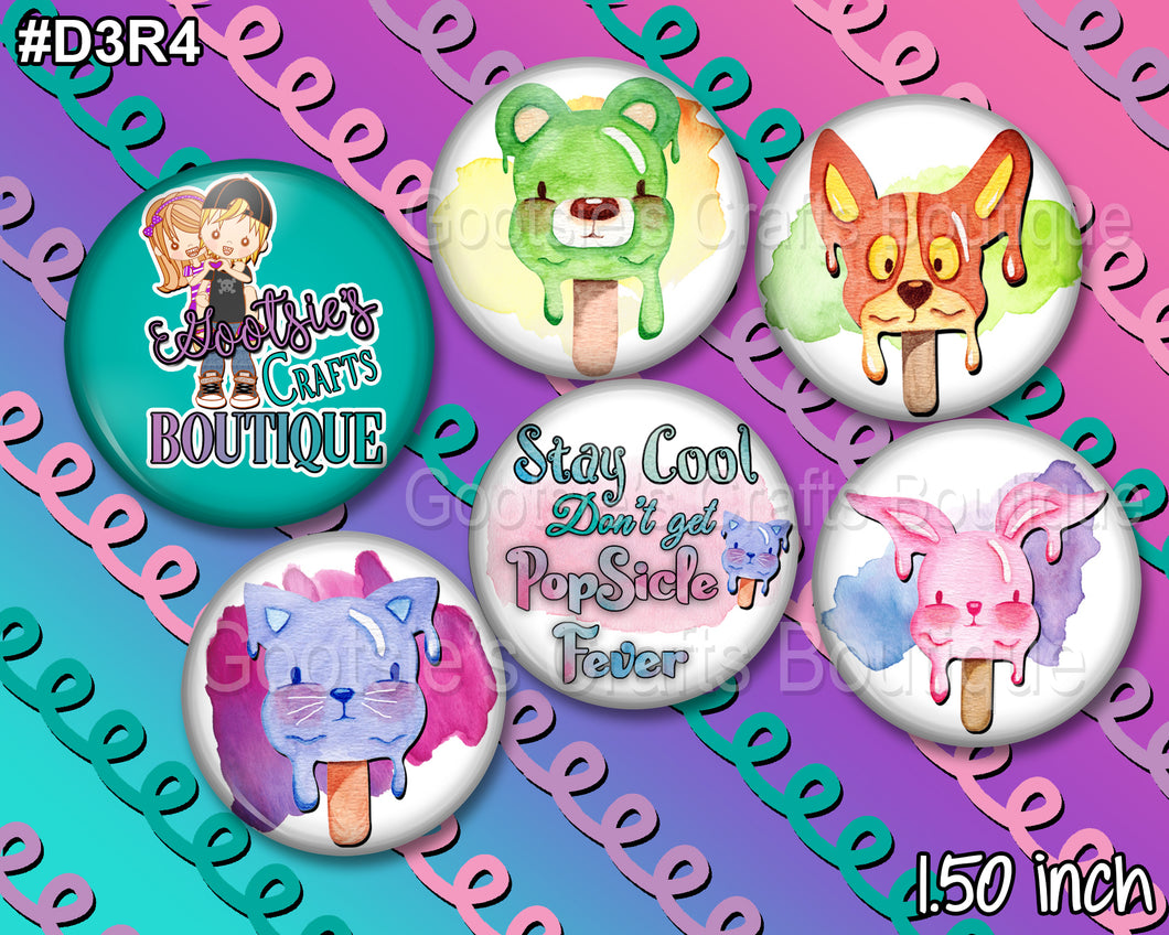 #D3R4 1.50 inch flatback buttons Animal Popsicles