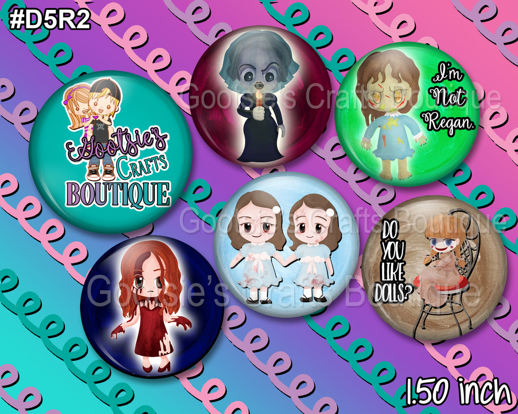 #D5R2 -  1.50 inch flatback buttons  Horror Gals
