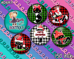 #D6R1 1.50 inch flatback buttons Christmas Black cat