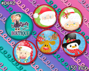 #D6R2 1.50 inch flatback buttons Santa and friends
