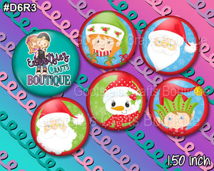 #D6R3 1.50 inch flatback buttons Santa and friends 2