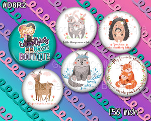 #D8R2 1.50 inch flatback buttons Woodland family