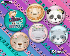 #D8R3 1.50 inch flatback buttons Animal faces Watercolor