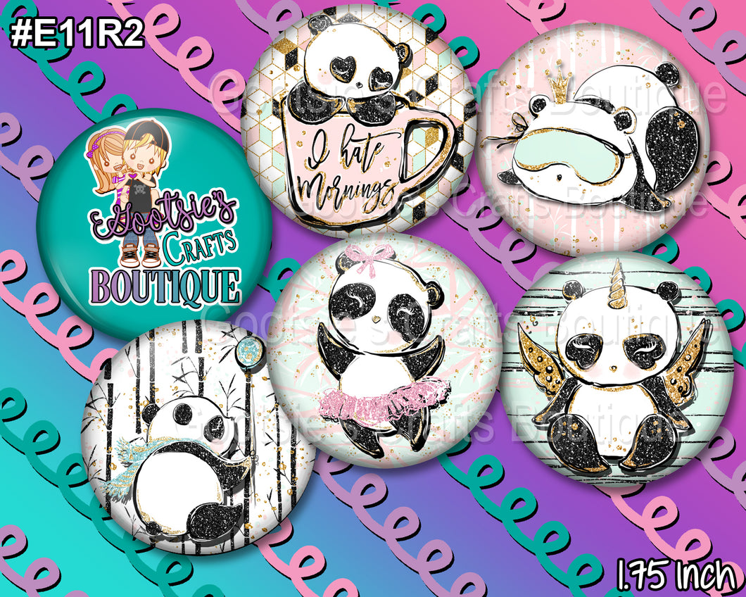 E11R2 1.75 inch flatback buttons Panda Bears