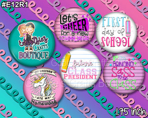 E12R1 1.75 inch flatback buttons School Rules