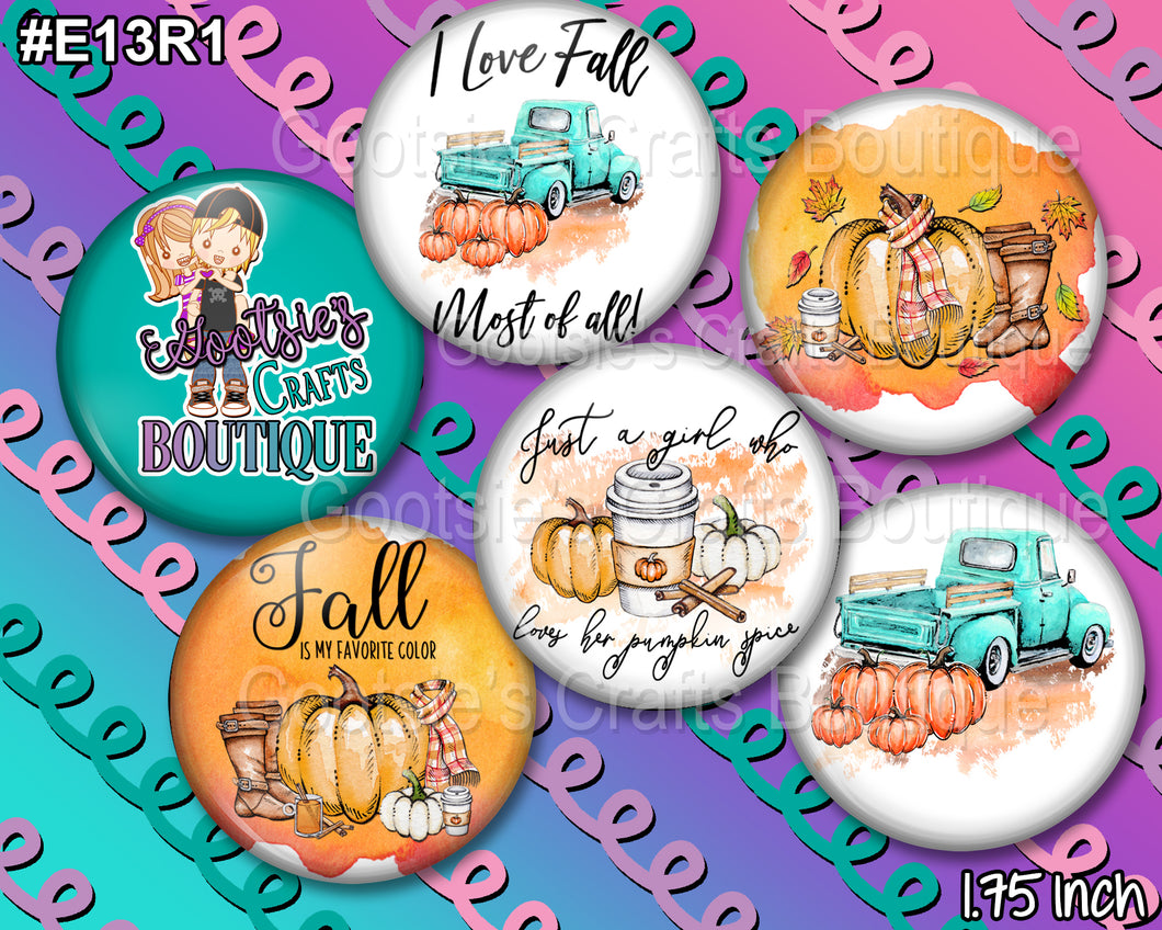 E13R1 1.75 inch flatback buttons Love Fall country