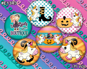 E13R3 1.75 inch flatback buttons Halloween Unicorns