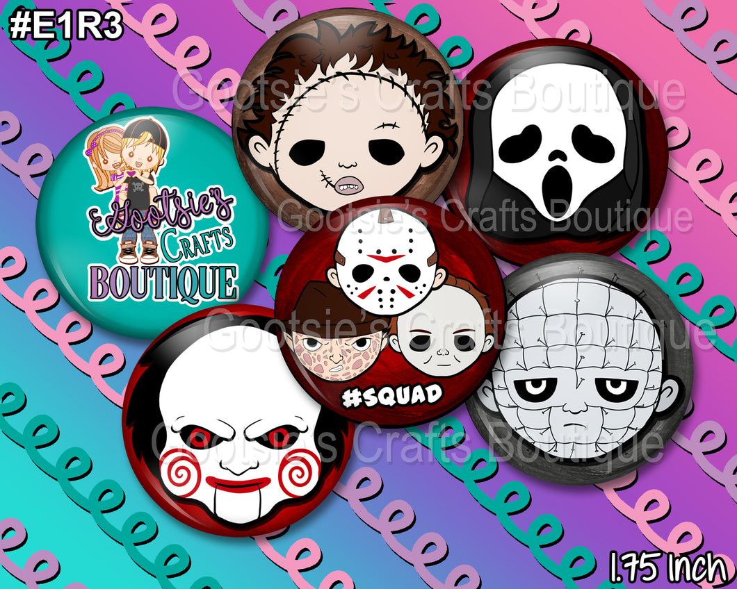 E1R3 1.75 inch Flatback buttons Classic Horror guys 2