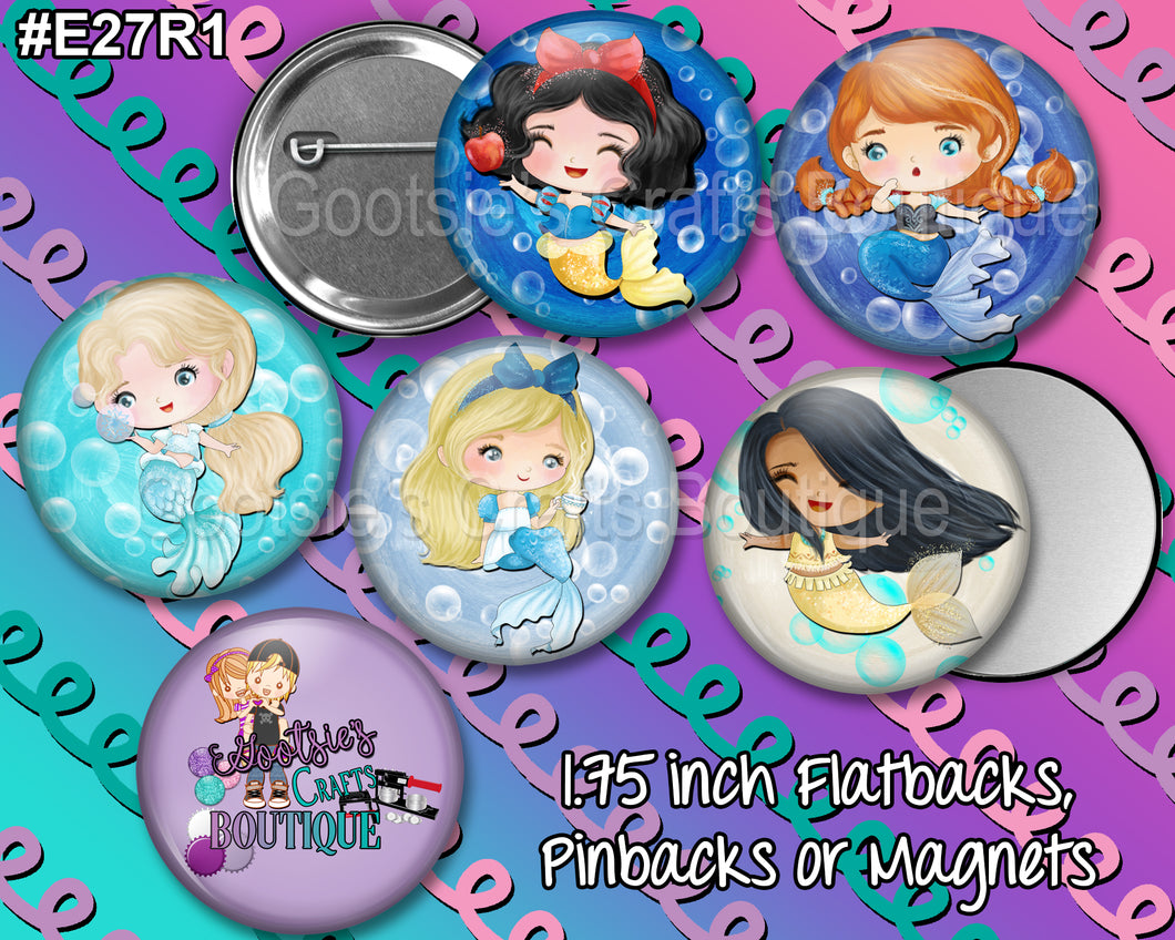 #E27R1 - GCB 1.75 inch buttons Princess mermaids
