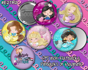 #E27R2 - GCB 1.75 inch buttons Princess mermaids 2