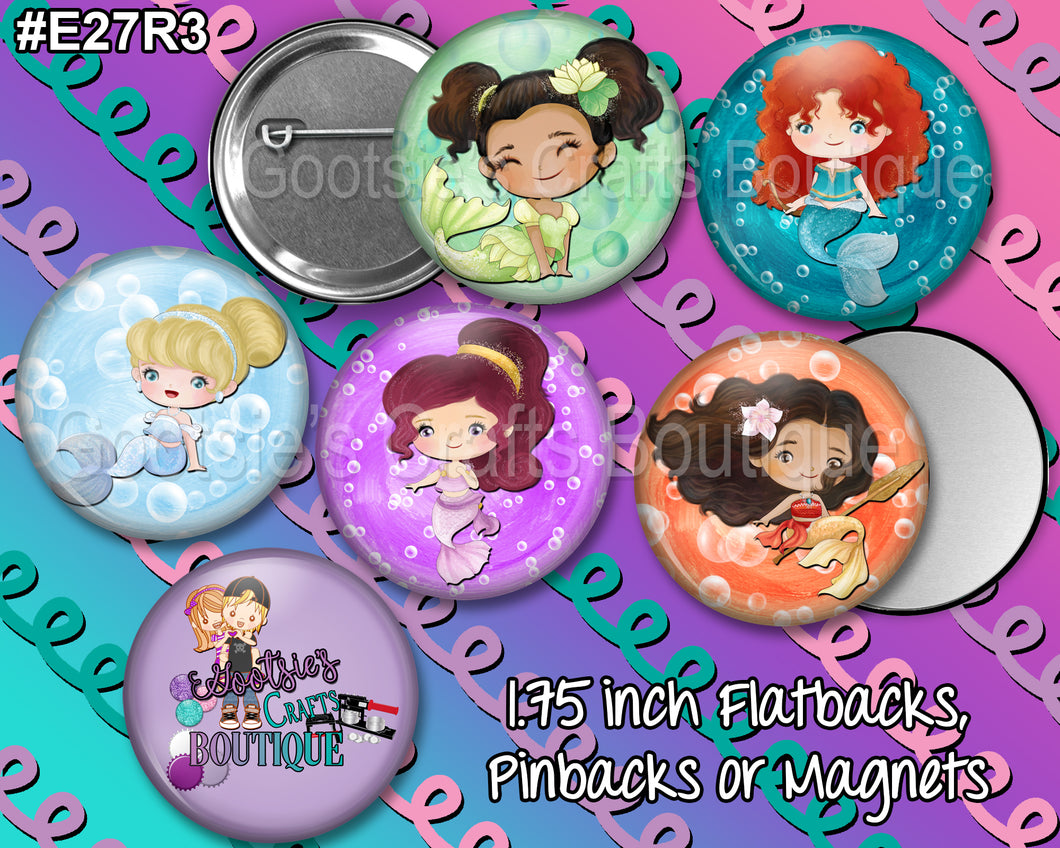 #E27R3 - GCB 1.75 inch buttons Princess mermaids 3
