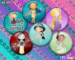 E4R2 1.75 inch Flatback buttons Princesses Gold swirl 2