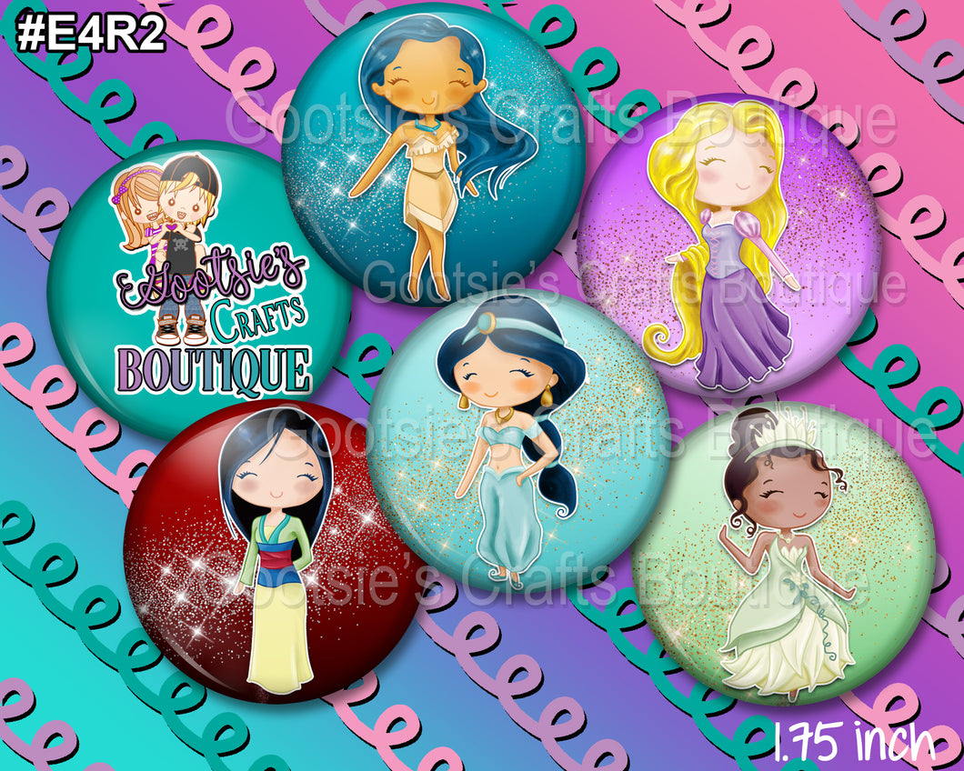 E4R2 1.75 inch Flatback buttons Princesses Gold swirl 2