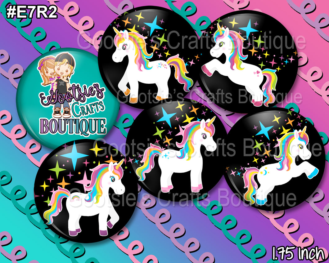 E7R2 1.75 inch Flatback buttons Magical Unicorn Rainbow