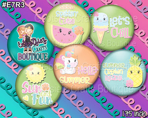 E7R3 1.75 inch Flatback buttons Summer fun Unicorn