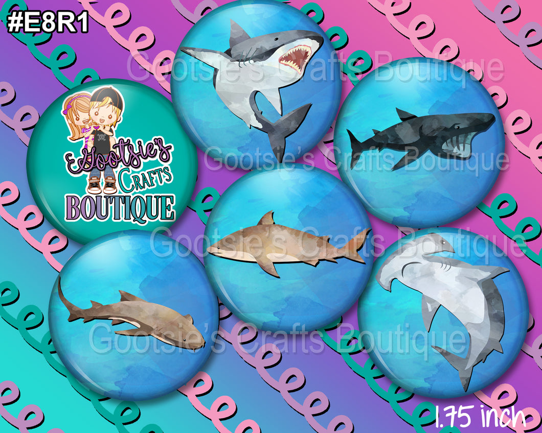 E8R1 1.75 inch flatback buttons Sharks