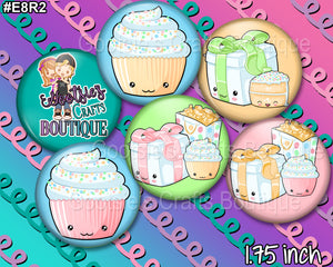 E8R2 1.75 inch flatback buttons Birthday treats