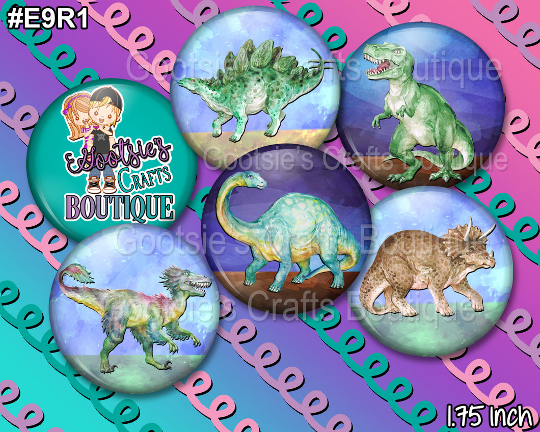 E9R1 1.75 inch Flatback buttons Realistic dinosaurs