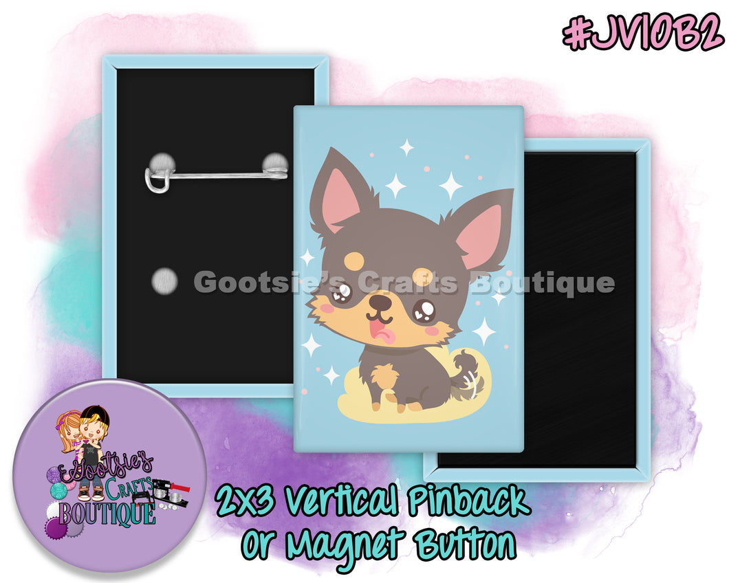 #JV10B2 - Blue Chihuahua - 2x3 inch rectangle button