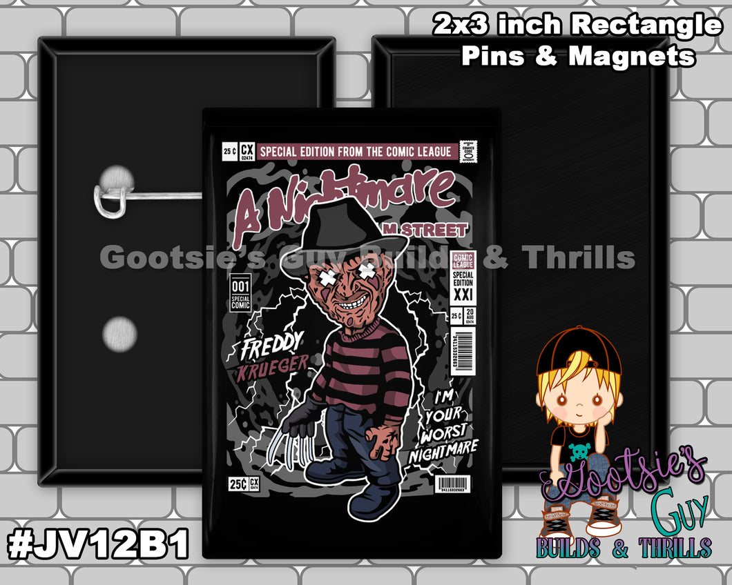 #JV12B1 - Freddy your nightmares - 2x3 inch rectangle button