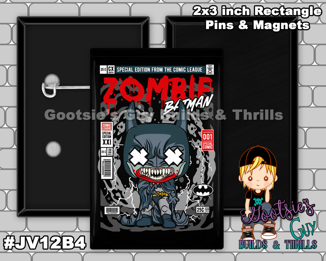 #JV12B4 - Zombie Batman - 2x3 inch rectangle button