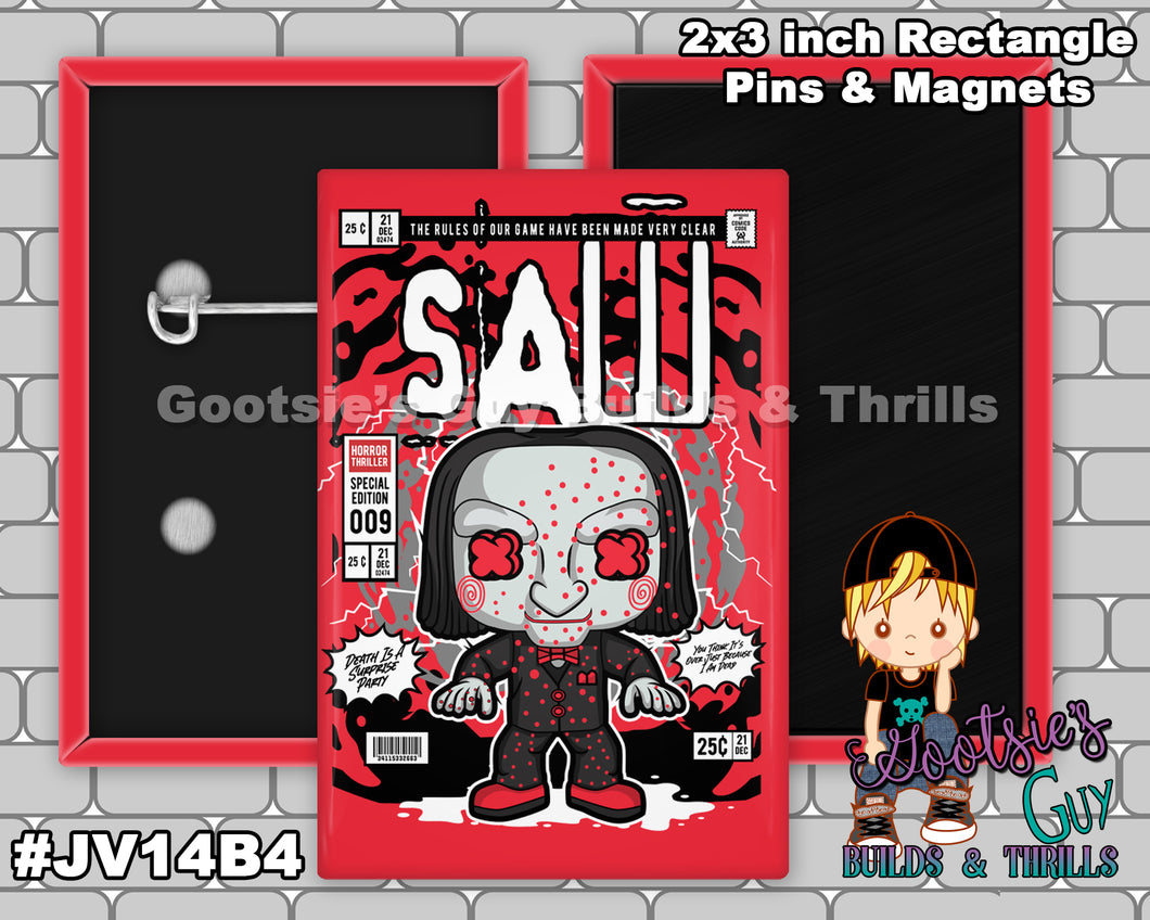 #JV14B4 - Saw Billy - 2x3 inch rectangle button