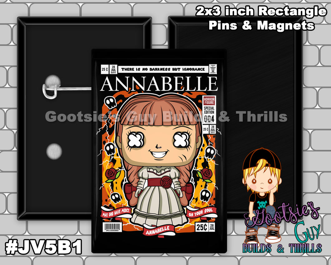 #JV5B1 - Annabelle - 2x3 inch rectangle button