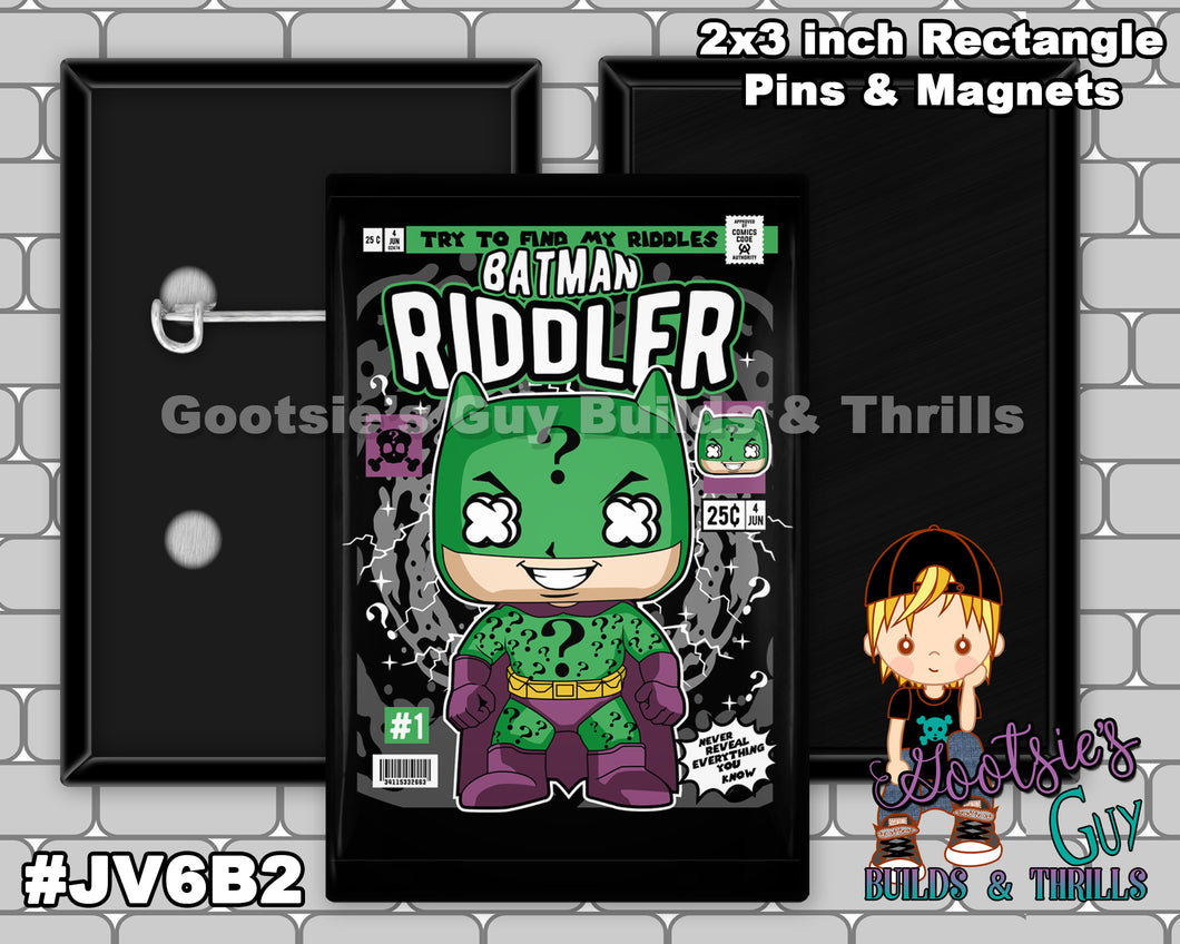#JV6B2 - Bat Riddler - 2x3 inch rectangle button