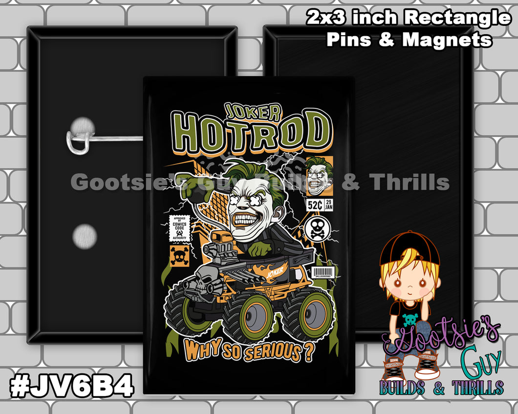 #JV6B4 - HotRod Joker - 2x3 inch rectangle button