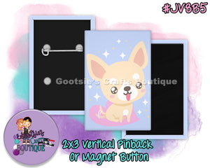 #JV8B5 - Chihuahua waggin' - 2x3 inch rectangle button