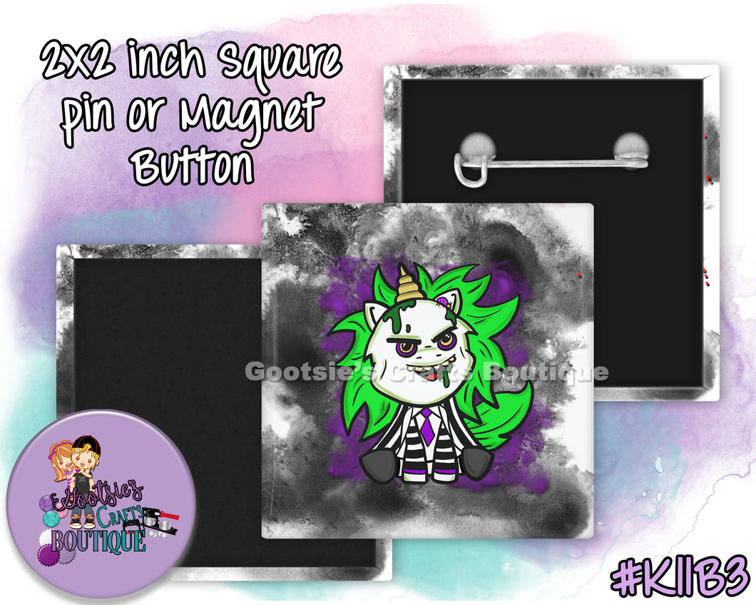 #K11B3 - Unicorn Beetle Juice - 2x2 inch square button (2022 edition)