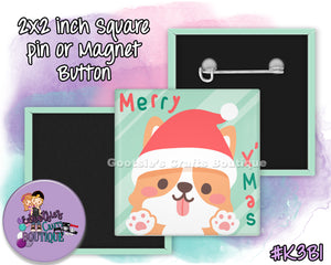 #K3B1 -Merry Xmas Corgi - 2x2 inch square button