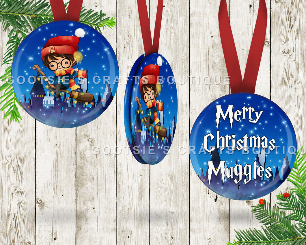 3 inch Double sided Ornament Merry Christmas Muggles