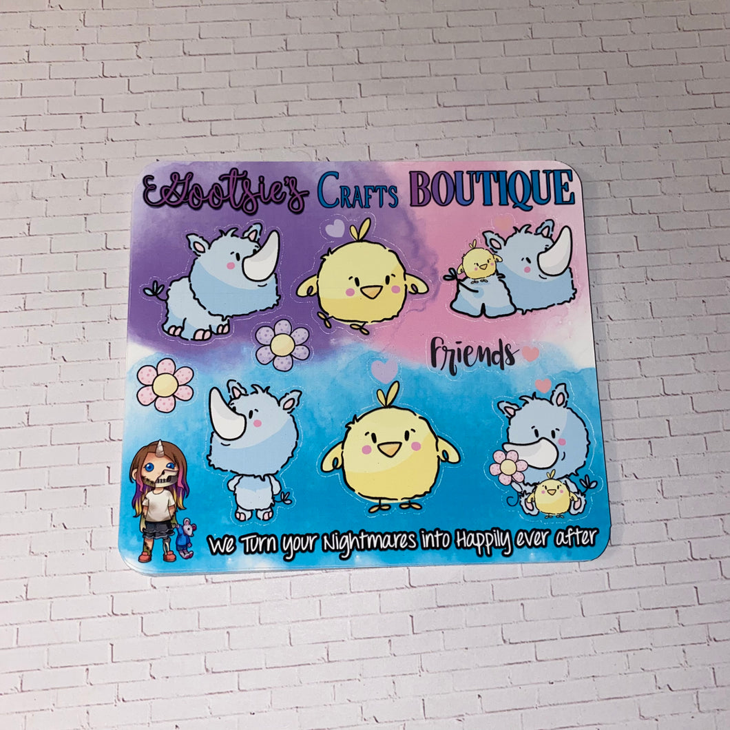 Rhino & chick bff mini sticker sheet
