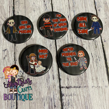 Load image into Gallery viewer, #C16R4 - GCB Classic Horror Squad 1.25 inch flatback buttons M2M ribbon
