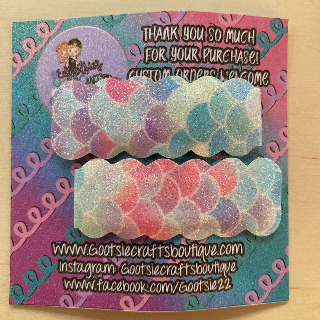 Mermaid glitter scales Scalloped Boxy Snap clip sets