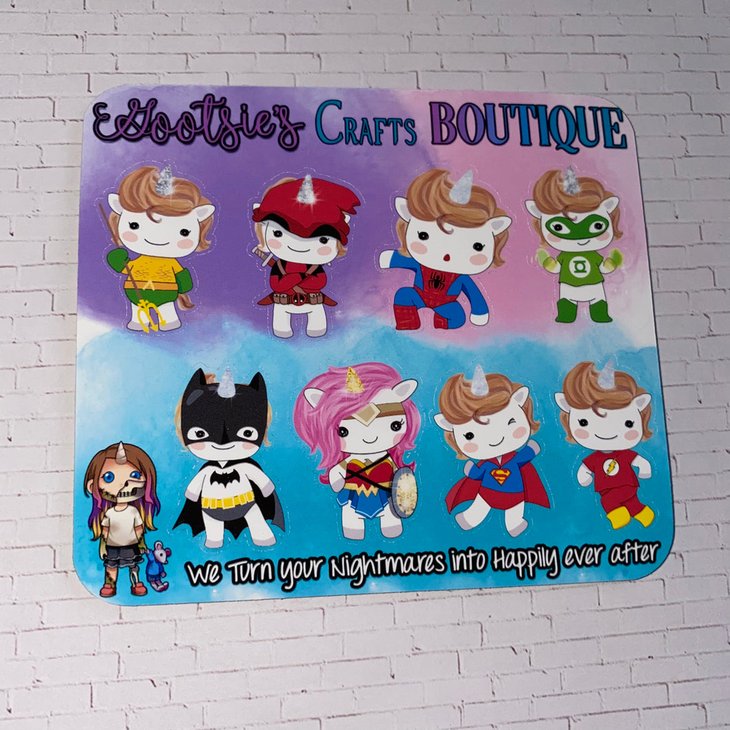 Unicorn heroes mini sticker sheet