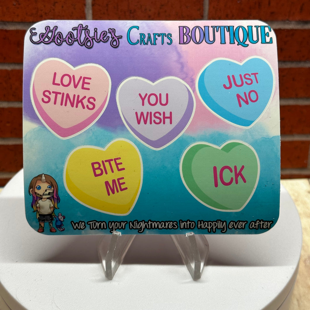 Anti-Valentine candy hearts mini sticker sheet