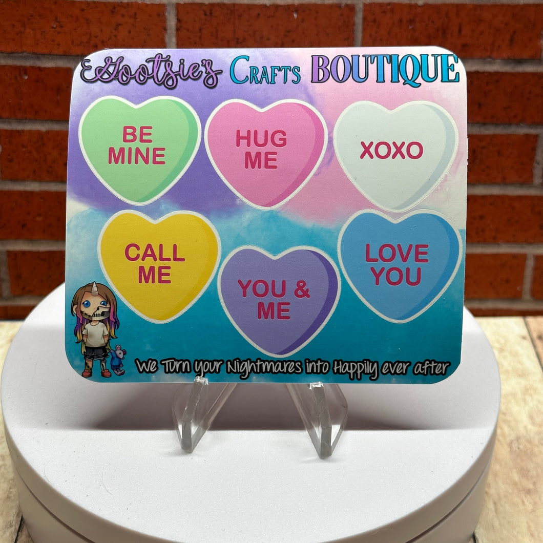 Valentine candy hearts mini sticker sheet