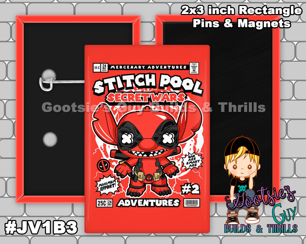 #JV1B3 - The Stitch Pool - 2x3 inch rectangle button