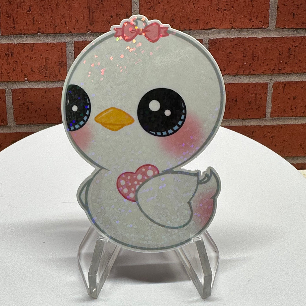 Valentine Duck die cut holographic sticker