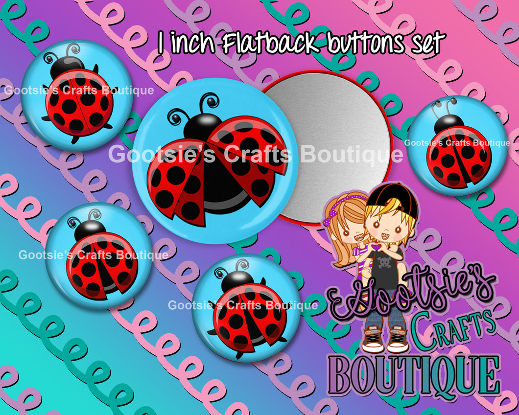 BS6-4R6 1.00 inch flatback buttons Lady Bug