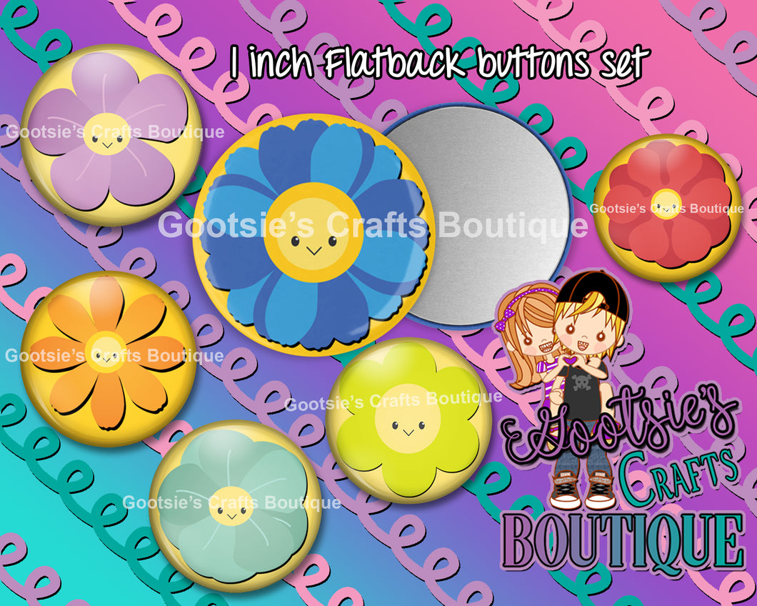 BS6-4R4 1.00 inch flatback buttons Happy Flower